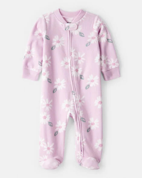 Carter's Baby Girl Floral Print Loose Fit Long-Sleeve Sleep & Play Pajamas - Pink