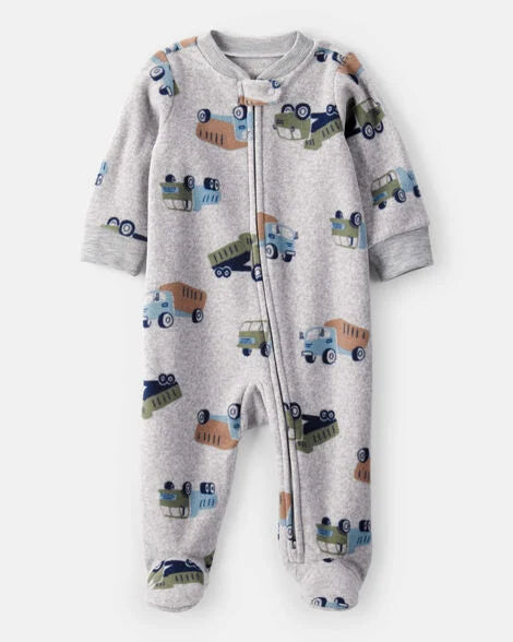 Carter's Baby Boy Construction Truck Print Loose Fit Long-Sleeve Sleep & Play Pajamas - Grey