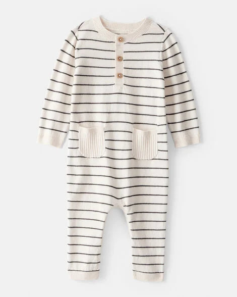 Carter's Baby Boy Striped Cotton Long-Sleeve Jumpsuit - White