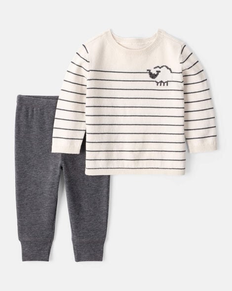 Carter's Baby Boy Sheep Long-Sleeve Tee & Pant Set - White/Grey