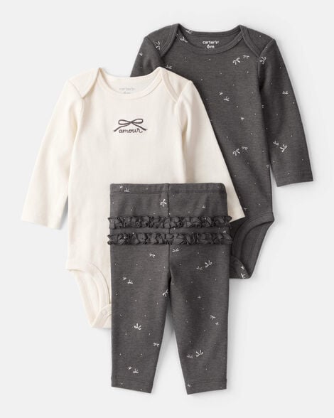 Carter's  Baby Girl Bow Print Bodysuit & Pant Set - Grey