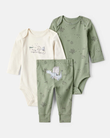 Carter's Baby Boy Dragon Print Cotton Long-Sleeve Bodysuit & Pant Set