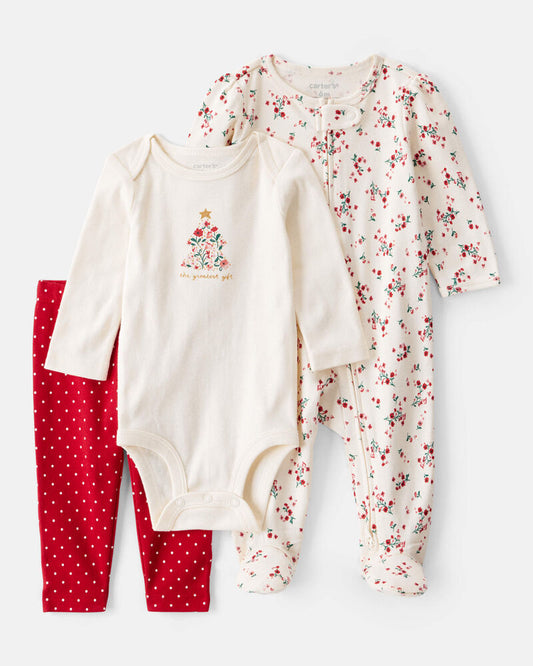 Carter's Baby Girl Christmas 3-Piece Sleeper Set