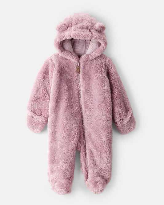 Carter's Baby Girl Sherpa Long-Sleeve Hooded Jumpsuit - Pink