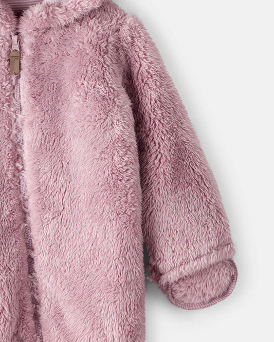 Carter's Baby Girl Sherpa Long-Sleeve Hooded Jumpsuit - Pink