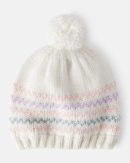 Carter's Baby Girl Striped Pom Winter Hat - White