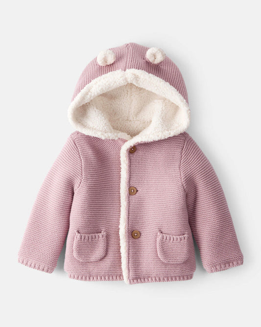 Carter's Baby Girl Sherpa Lined Cotton Long-Sleeve Sweater - Pink
