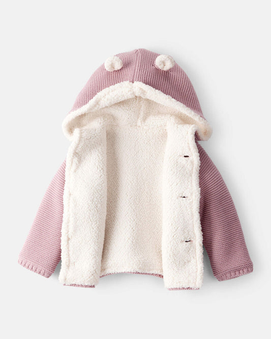 Carter's Baby Girl Sherpa Lined Cotton Long-Sleeve Sweater - Pink