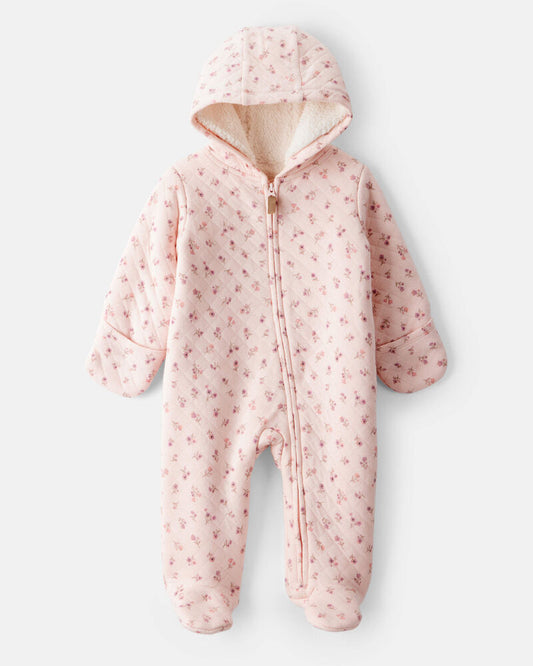 Carter's Baby Girl Floral Long-Sleeve Hooded Jumpsuit - Pink