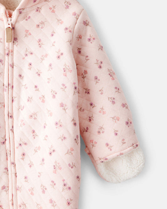 Carter's Baby Girl Floral Long-Sleeve Hooded Jumpsuit - Pink