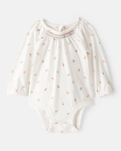 Oshkosh Baby Girl Floral Print Long-Sleeve Fashion Bodysuit - Ivory