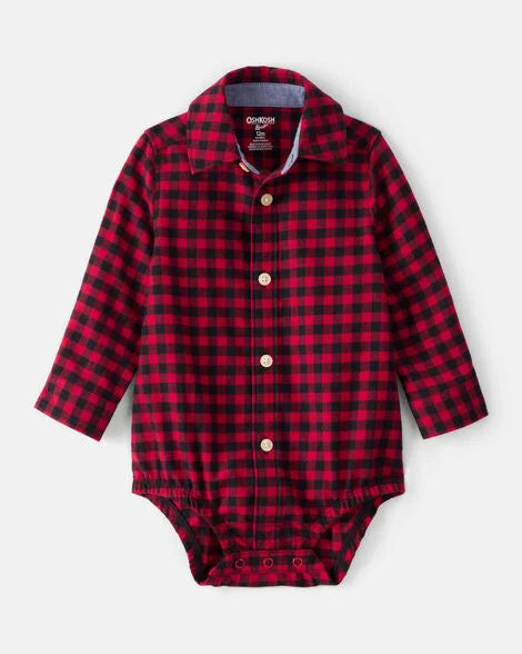 Oshkosh Baby Boy Plaid Cotton Long-Sleeve Button-Down Fashion Bodysuit with Buffalo Check Overalls