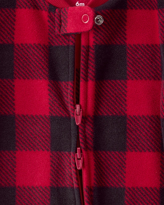 Carter's Baby Plaid Print Reindeer Christmas Loose Fit Long-Sleeve Sleeper - Red