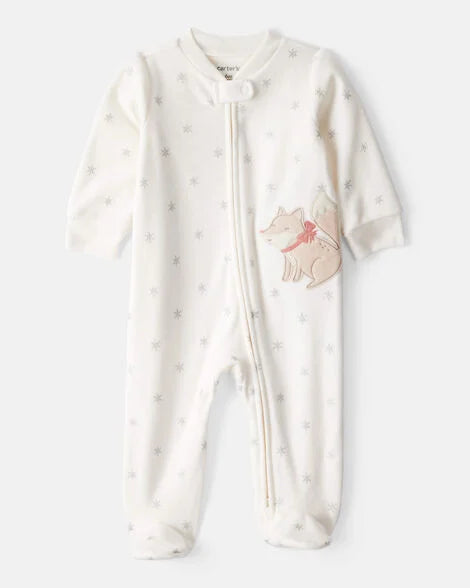Carter's Baby Girl Fox Sparkle Print Loose Fit Long-Sleeve Sleep & Play Pajamas - White