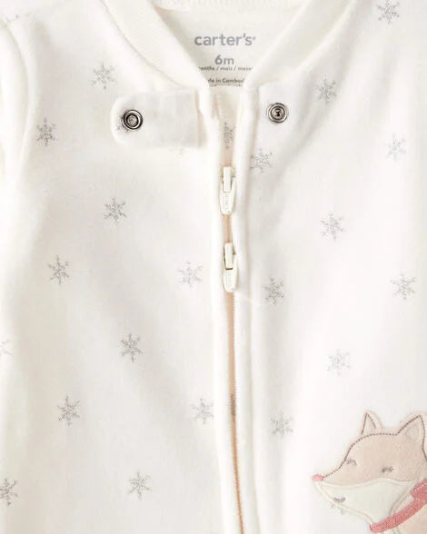 Carter's Baby Girl Fox Sparkle Print Loose Fit Long-Sleeve Sleep & Play Pajamas - White