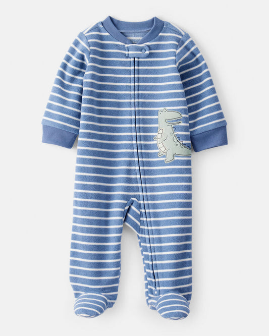 Carter's Baby Boy Dino Striped 2-Way Zip Long-Sleeve Sleeper - Blue