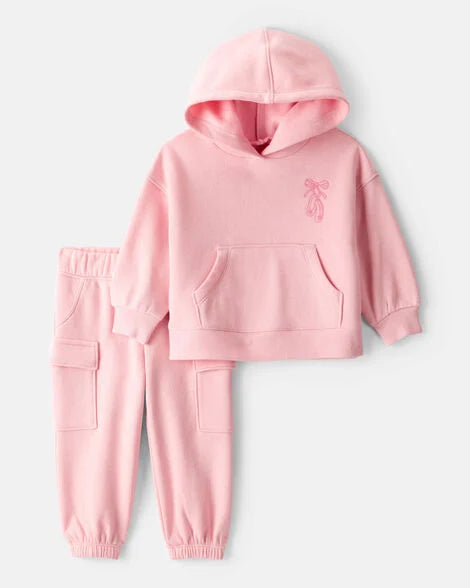 Carter's Baby Girl 2-Piece DayDream Fleece Ballet Long-Sleeve Hoodie & Pant Set - Pink