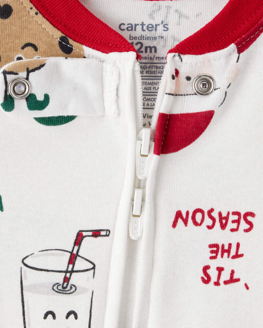 Carter's Baby Beige Santa Milk & Cookies 100% Cotton Long-Sleeve Snug Fit 1-Piece Pyjamas - White