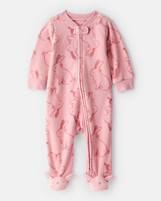 Carter's Baby Girl Bunny Print Fleece Long-Sleeve Loose Fit Sleeper - Pink