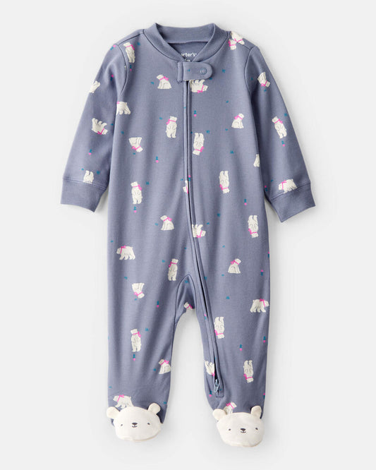 Carter's Baby Girl Polar Bear Print 100% Cotton Snug Fit Sleeper - Grey