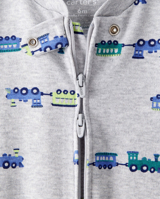 Carter's Baby Boy Train Cotton Long-Sleeve Snug Fit Sleeper - Grey