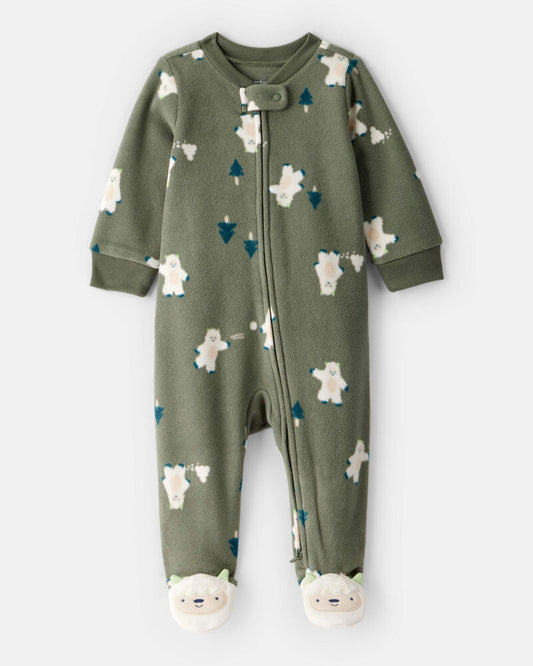 Carter's Baby Boy Yeti Fleece Loose Fit 2-Way Zip Sleeper - Green