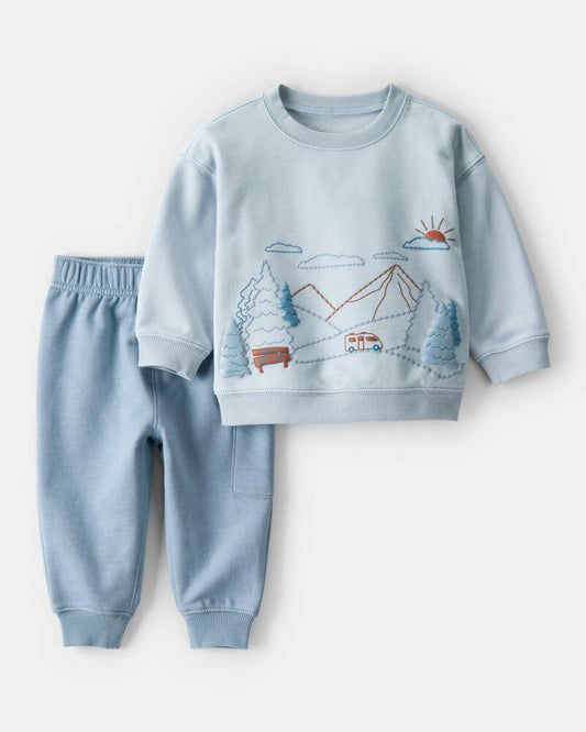 Carter's Baby Boy 2-Piece DayDream Fleece Mountain Pullover & Pant Set - Blue