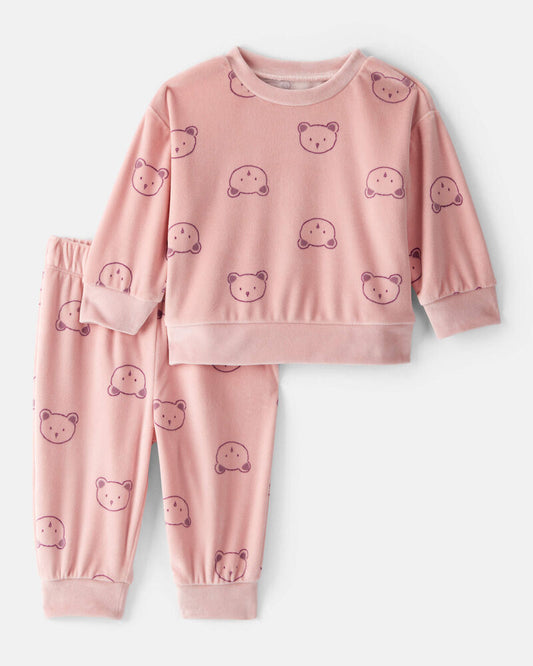 Carter's Baby Girl 2-Piece Bear Print Velour Sweatshirt & Jogger Set - Pink