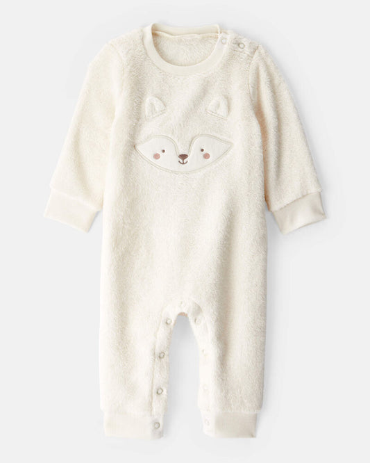 Carter's Baby Girl Fox Velour Long-Sleeve Snug Fit Jumpsuit - White