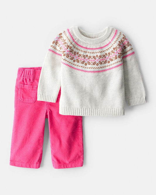 Carter's Baby Girl 2-Piece Fair Isle Sweater & Pant Set - Pink