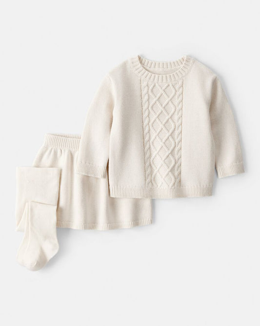 Carter's Baby Girl 3-Piece Cableknit Long-Sleeve Top & Skirt Set - Cream