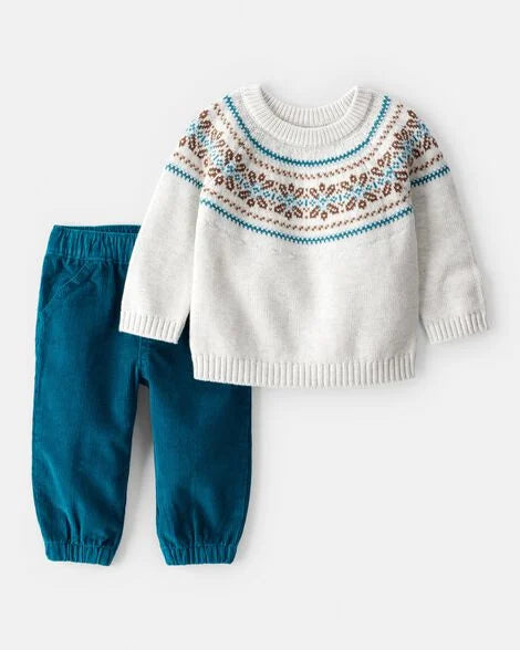 Carter's Baby Boy 2-Piece Fair Isle Sweater & Pant Set - Grey/Blue