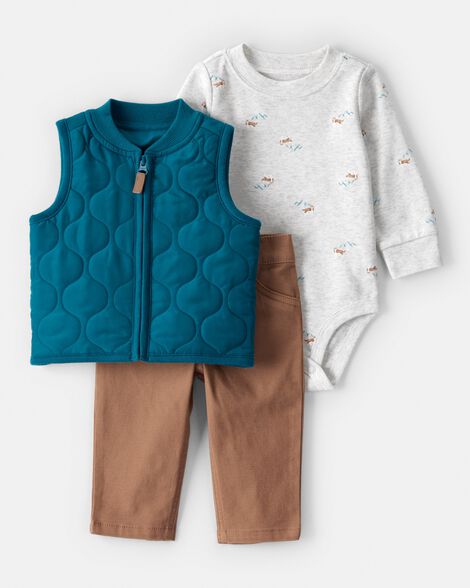 Carter's Baby Boy 3-Piece Quilted Vest Outfit Set