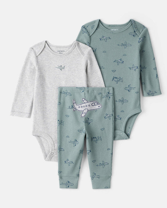 Carter's Baby Boy 3-Piece Airplane Print Long-Sleeve Bodysuit & Pant Set - Blue