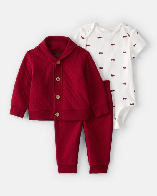 Carter's Baby Boy 3-Piece Quilted Cardigan Outfit Set - Red
