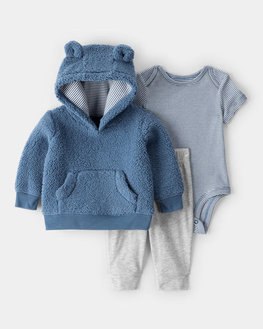 Carter's Baby Boy 3-Piece Bear Sherpa Long-Sleeve Bodysuit & Pant Set - Blue