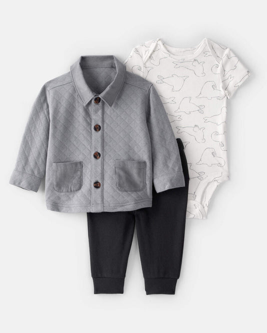 Carter's Baby Boy 3-Piece Quilted Button-Down Outfit Set - Grey/Black
