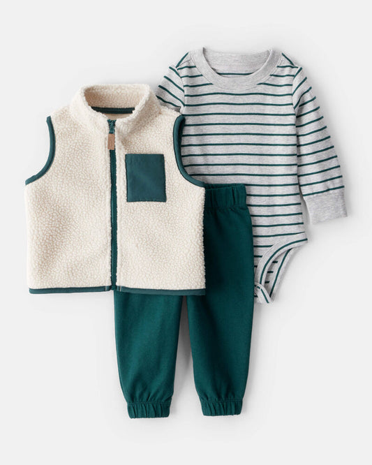 Carter's Baby Boy 3-Piece Fleece Vest Outfit Set - Green
