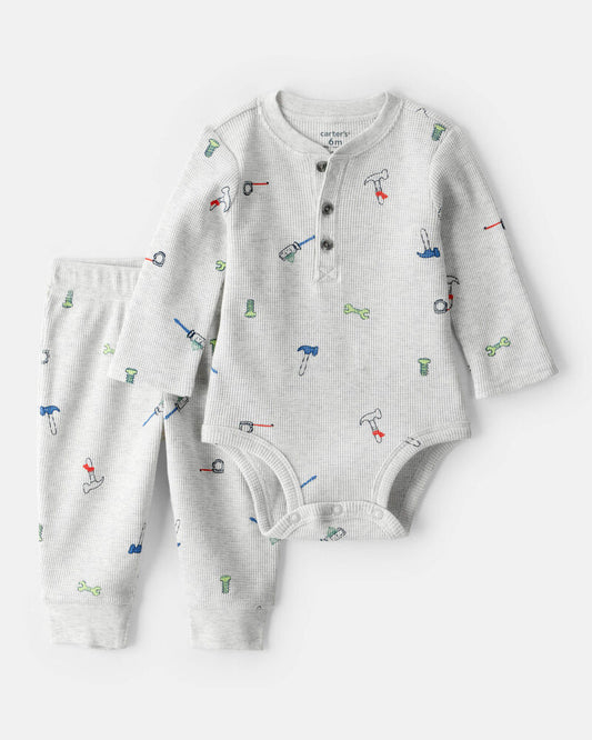 Carter's Baby Boy 2-Piece Construction Thermal Bodysuit & Pant Set - Grey