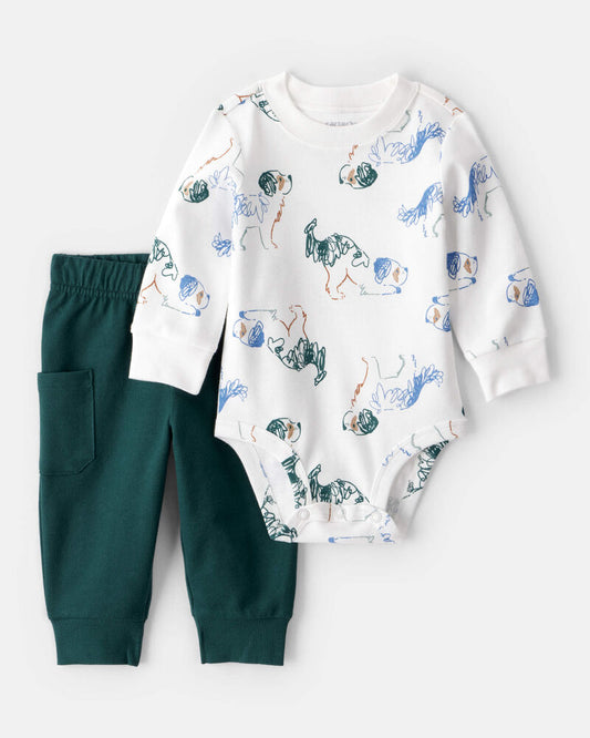Carter's Baby Boy 2-Piece Dog Print Bodysuit & Pant Set - White/Green