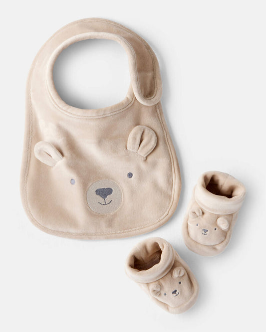 Carter's Baby Bear Bib & Booties Gift Set - Tan