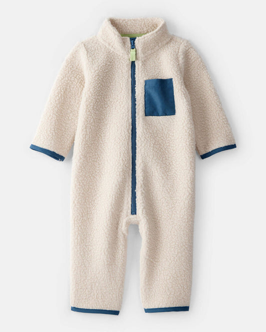 Carter's Baby Boy Colour Block Fleece Zip-Up Jumpsuit - Cream/Blue