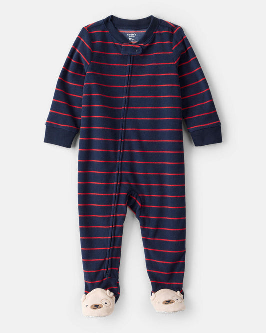 Carter's Baby Boy Dog Striped Fleece Loose Fit 1-Piece Pyjamas - Navy