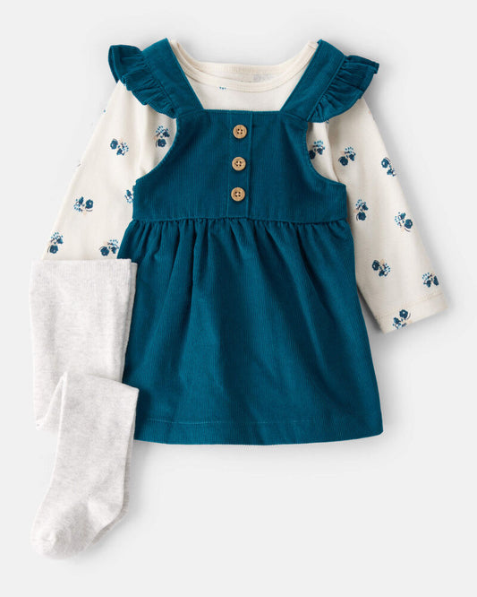 Carter's Baby Girl 3-Piece Corduroy Long-Sleeve Dress Set - Blue