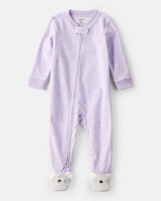Carter's Baby Girl Koala & Heart Loose Fit 1-Piece Pyjamas - Purple