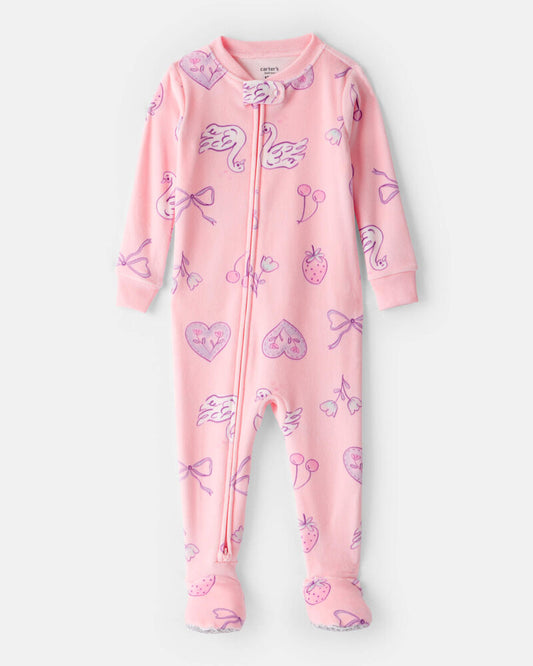 Carter's Baby Girl Swan DreamPlush Snug Fit 1-Piece Pajamas - Pink