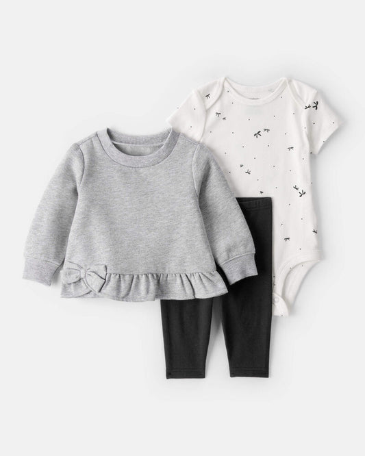 Carter's Baby Girl 3-Piece Bow Fleece Long-Sleeve Bodysuit & Pant Set