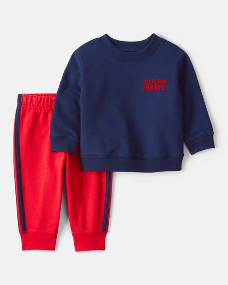 Carter's Baby Boy Valentine's Day 2-Piece Heart French Terry Long-Sleeve Tee & Pant Set - Blue