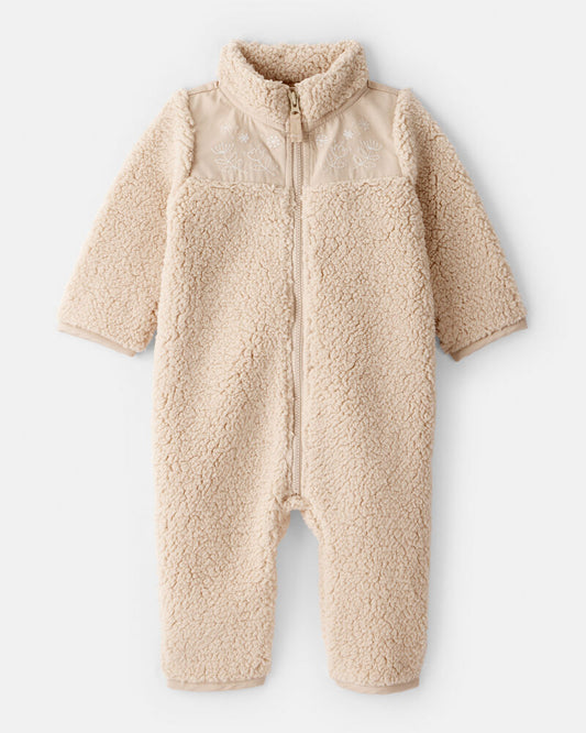 Carter's Baby Girl Embroidered Sherpa Long-Sleeve Jumpsuit - Brown