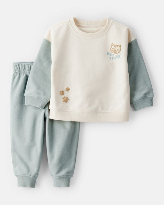 Carter's Baby Boy Hey Tiger' French Terry Sweatshirt & Pant Set - Blue/Cream